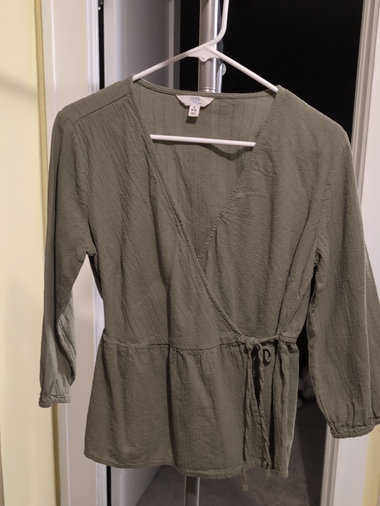 Time and Tru Tops - UNIONBAY Olive Wrap Peplum Blouse